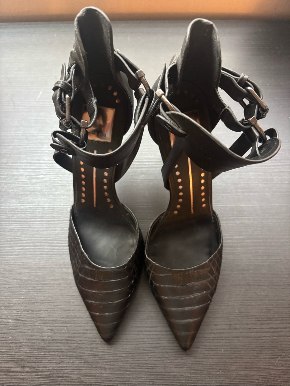Black Women's Pointed Toe Ankle-Strap Heels - Picture 3 of 5
